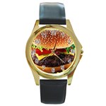 cheeseburger Round Gold Metal Watch