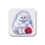 cat rose Rubber Coaster (Square)
