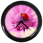 Ladybug On a Flower Wall Clock (Black)