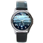 Aquamarine Round Metal Watch