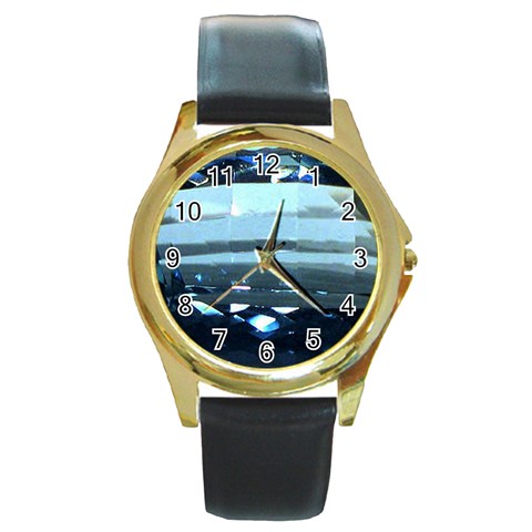 Aquamarine Round Gold Metal Watch from UrbanLoad.com Front