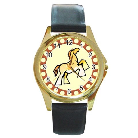 Shire horse Round Gold Metal Watch from UrbanLoad.com Front