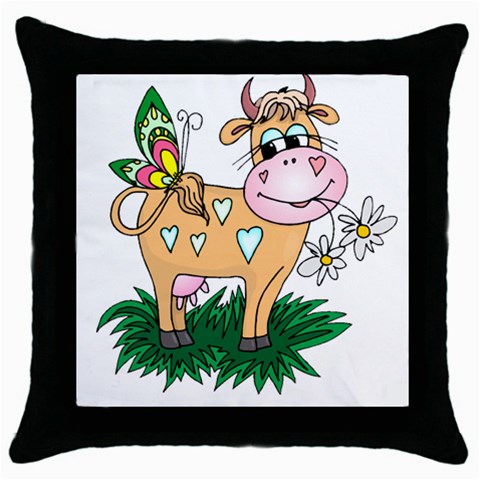 Cute cow Throw Pillow Case (Black) from UrbanLoad.com Front