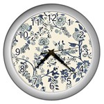 Blue Vintage Background, Blue Roses Patterns Wall Clock (Silver)