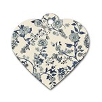Blue Vintage Background, Blue Roses Patterns Dog Tag Heart (Two Sides)
