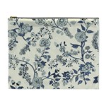 Blue Vintage Background, Blue Roses Patterns Cosmetic Bag (XL)