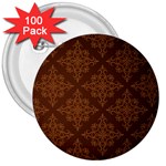 Brown Floral Pattern Floral Vintage Pattern, Brown Vintage 3  Buttons (100 pack) 