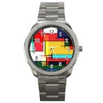 Multicolored Retro Abstraction%2 Sport Metal Watch