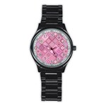 Pink Retro Texture With Rhombus, Retro Backgrounds Stainless Steel Round Watch