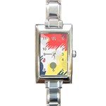 Red White Blue Retro Background, Retro Abstraction, Colored Retro Background Rectangle Italian Charm Watch