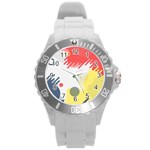Red White Blue Retro Background, Retro Abstraction, Colored Retro Background Round Plastic Sport Watch (L)