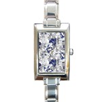 Retro Texture With Blue Flowers, Floral Retro Background, Floral Vintage Texture, White Background W Rectangle Italian Charm Watch