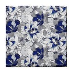 Retro Texture With Blue Flowers, Floral Retro Background, Floral Vintage Texture, White Background W Tile Coaster