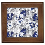 Retro Texture With Blue Flowers, Floral Retro Background, Floral Vintage Texture, White Background W Framed Tile