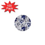 Retro Texture With Blue Flowers, Floral Retro Background, Floral Vintage Texture, White Background W 1  Mini Buttons (100 pack) 