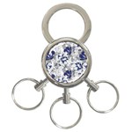 Retro Texture With Blue Flowers, Floral Retro Background, Floral Vintage Texture, White Background W 3-Ring Key Chain