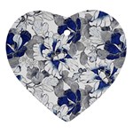 Retro Texture With Blue Flowers, Floral Retro Background, Floral Vintage Texture, White Background W Heart Ornament (Two Sides)