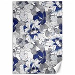 Retro Texture With Blue Flowers, Floral Retro Background, Floral Vintage Texture, White Background W Canvas 12  x 18 