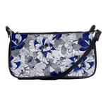 Retro Texture With Blue Flowers, Floral Retro Background, Floral Vintage Texture, White Background W Shoulder Clutch Bag