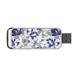 Retro Texture With Blue Flowers, Floral Retro Background, Floral Vintage Texture, White Background W Portable USB Flash (Two Sides)