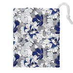 Retro Texture With Blue Flowers, Floral Retro Background, Floral Vintage Texture, White Background W Drawstring Pouch (4XL)