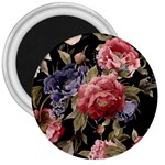 Retro Texture With Flowers, Black Background With Flowers 3  Magnets