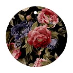 Retro Texture With Flowers, Black Background With Flowers Ornament (Round)