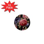 Retro Texture With Flowers, Black Background With Flowers 1  Mini Buttons (10 pack) 