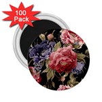 Retro Texture With Flowers, Black Background With Flowers 2.25  Magnets (100 pack) 