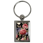 Retro Texture With Flowers, Black Background With Flowers Key Chain (Rectangle)