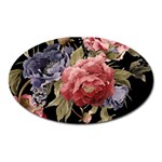 Retro Texture With Flowers, Black Background With Flowers Oval Magnet
