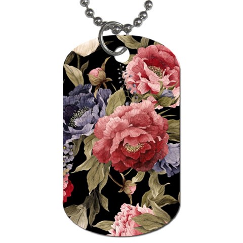 Retro Texture With Flowers, Black Background With Flowers Dog Tag (One Side) from UrbanLoad.com Front