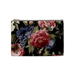 Retro Texture With Flowers, Black Background With Flowers Cosmetic Bag (Medium)