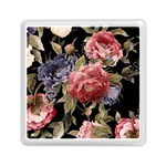 Retro Texture With Flowers, Black Background With Flowers Memory Card Reader (Square)