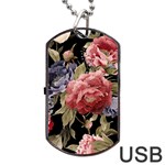 Retro Texture With Flowers, Black Background With Flowers Dog Tag USB Flash (One Side)