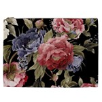 Retro Texture With Flowers, Black Background With Flowers Cosmetic Bag (XXL)