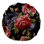 Retro Texture With Flowers, Black Background With Flowers Large 18  Premium Round Cushions