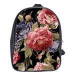 Retro Texture With Flowers, Black Background With Flowers School Bag (XL)