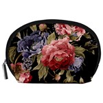 Retro Texture With Flowers, Black Background With Flowers Accessory Pouch (Large)