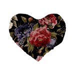 Retro Texture With Flowers, Black Background With Flowers Standard 16  Premium Flano Heart Shape Cushions