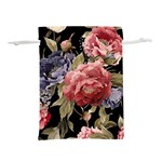 Retro Texture With Flowers, Black Background With Flowers Lightweight Drawstring Pouch (M)