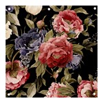 Retro Texture With Flowers, Black Background With Flowers Banner and Sign 3  x 3 