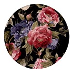 Retro Texture With Flowers, Black Background With Flowers Round Glass Fridge Magnet (4 pack)