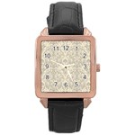 Retro Texture With Ornaments, Vintage Beige Background Rose Gold Leather Watch 