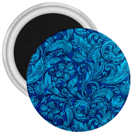 Blue Floral Pattern Texture, Floral Ornaments Texture 3  Magnets from UrbanLoad.com Front