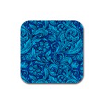 Blue Floral Pattern Texture, Floral Ornaments Texture Rubber Square Coaster (4 pack)