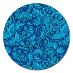 Blue Floral Pattern Texture, Floral Ornaments Texture Magnet 5  (Round)