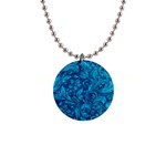 Blue Floral Pattern Texture, Floral Ornaments Texture 1  Button Necklace
