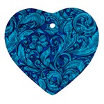 Blue Floral Pattern Texture, Floral Ornaments Texture Heart Ornament (Two Sides)