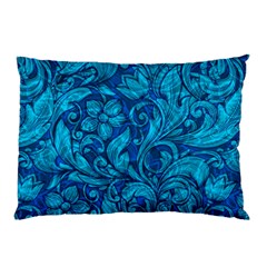Blue Floral Pattern Texture, Floral Ornaments Texture Pillow Case (Two Sides) from UrbanLoad.com Back